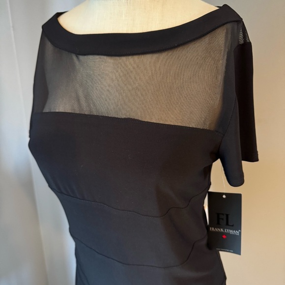 NWT Frank Lyman Designs Short Sleeve Mesh Front Boat Neck Black Top Sz 10 - Picture 4 of 11